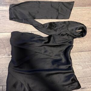 Zara Black Satin Strapless Top with Tie Detail